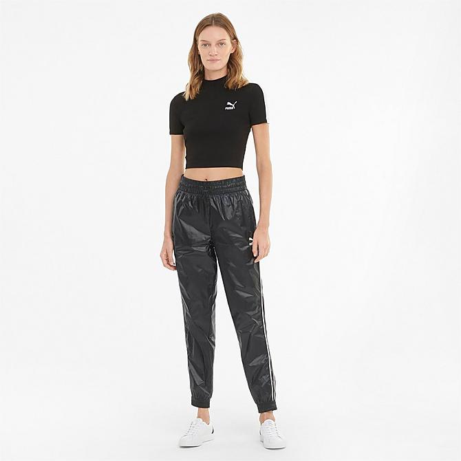 Back Left view of Women's Puma Iconic T7 Woven Track Pants in Puma Black Click to zoom