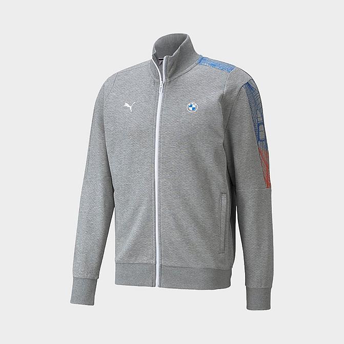 Front view of Men's Puma BMW MMS T7 Full-Zip Jacket in Medium Gray Heather Click to zoom