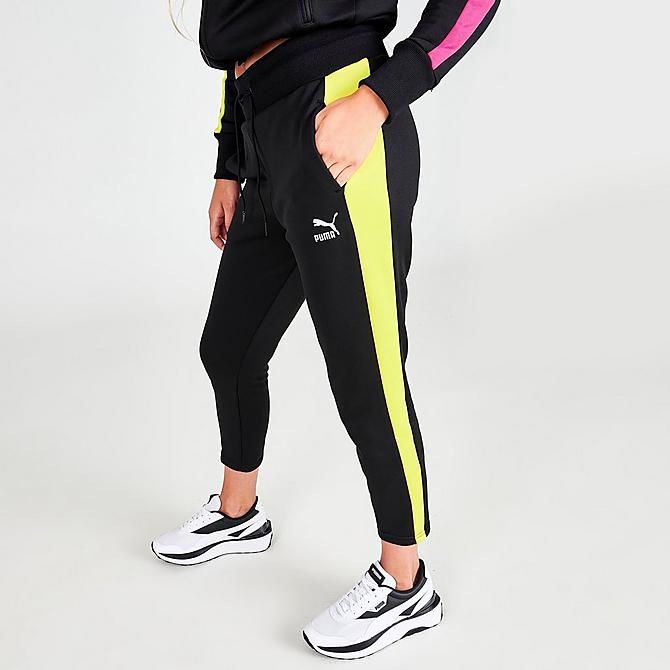 Back Left view of Women's Puma Iconic T7 Cigarette Pants in Black/City Lights Click to zoom