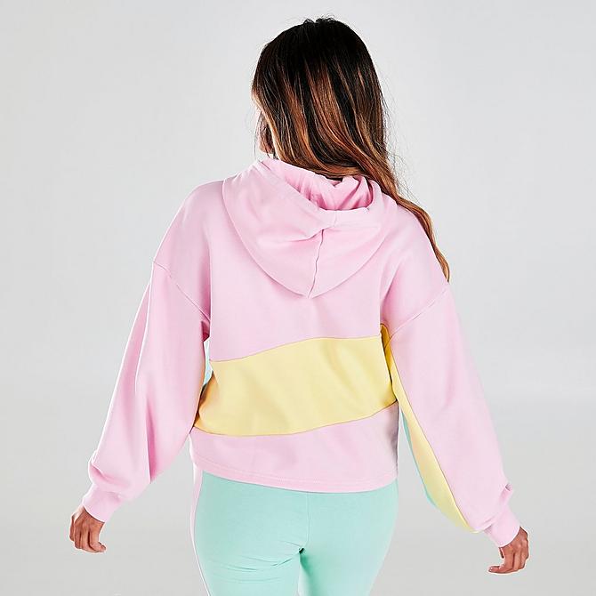Back Right view of Women's Puma International Colorblock Hoodie in Pink Lady Click to zoom