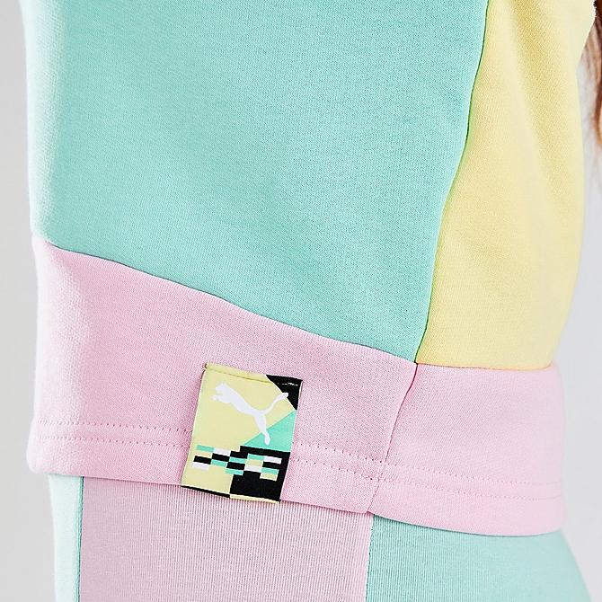 On Model 6 view of Women's Puma International Colorblock Hoodie in Pink Lady Click to zoom