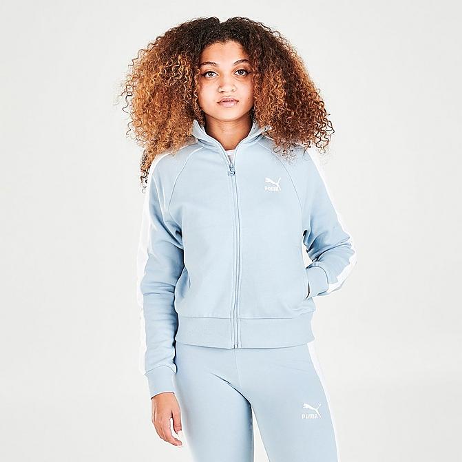 Front view of Women's Puma Iconic T7 Track Jacket in Blue Fog Click to zoom