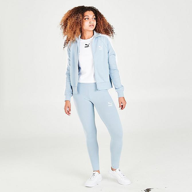 Front Three Quarter view of Women's Puma Iconic T7 Track Jacket in Blue Fog Click to zoom