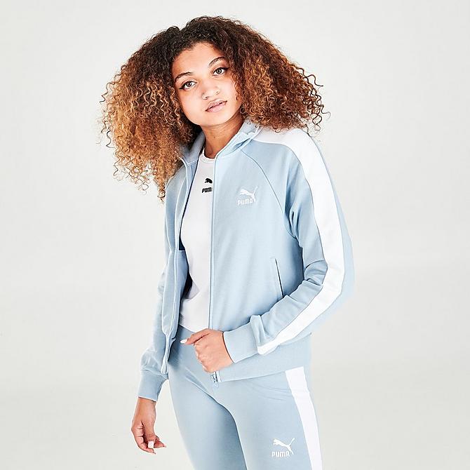 Back Left view of Women's Puma Iconic T7 Track Jacket in Blue Fog Click to zoom
