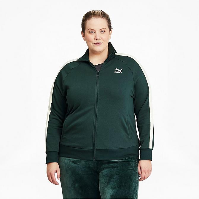 Front view of Women's Puma Iconic T7 Track Jacket (Plus Size) in Green Gables Click to zoom