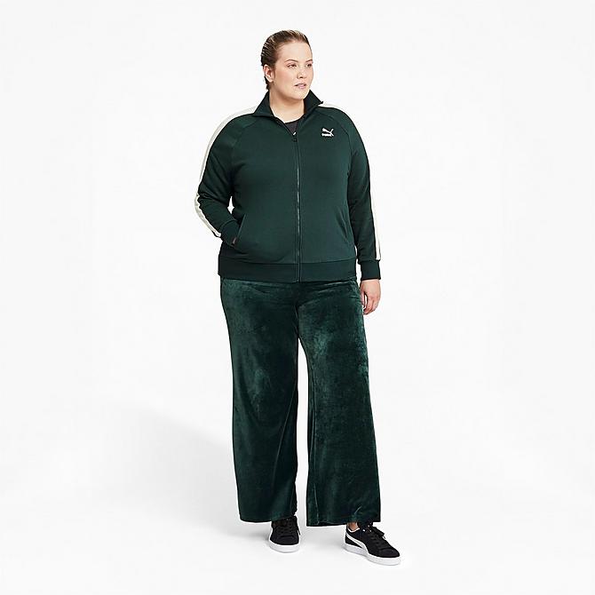 Back Left view of Women's Puma Iconic T7 Track Jacket (Plus Size) in Green Gables Click to zoom