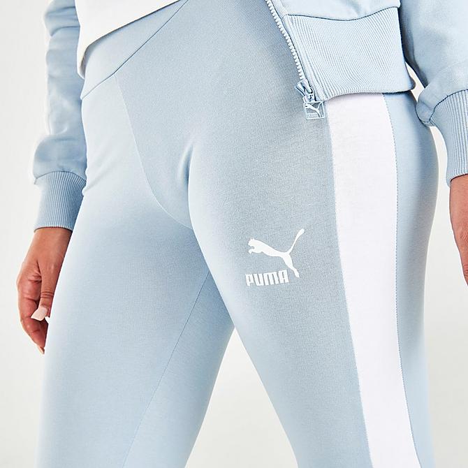 On Model 5 view of Women's Puma Iconic T7 Mid-Rise Leggings in Blue Fog/Puma White Click to zoom