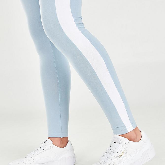 On Model 6 view of Women's Puma Iconic T7 Mid-Rise Leggings in Blue Fog/Puma White Click to zoom