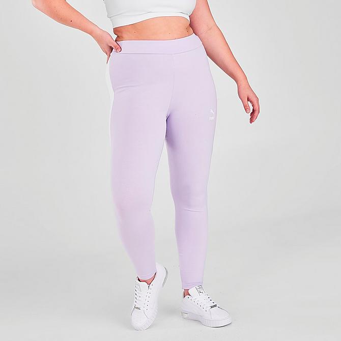 Front Three Quarter view of Women's Puma Iconic T7 Leggings (Plus Size) in Light Lavender Click to zoom