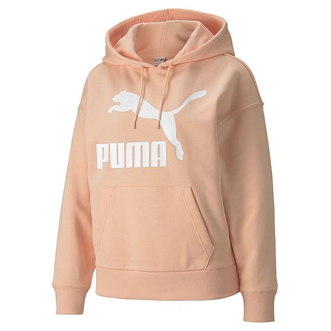 Front view of Women's Puma Classic Logo Pullover Hoodie (Plus Size) in Peach Parfait Click to zoom
