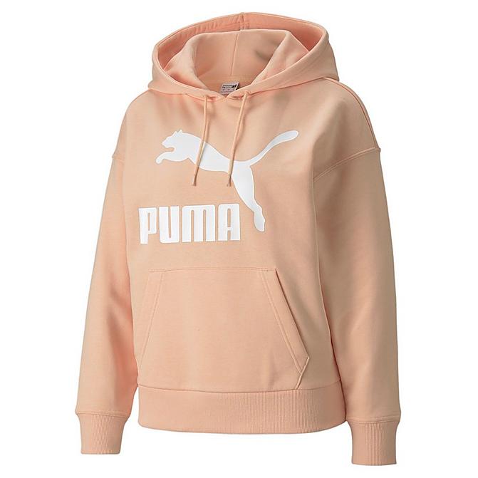 Front view of Women's Puma Classic Logo Pullover Hoodie (Plus Size) in Peach Parfait Click to zoom