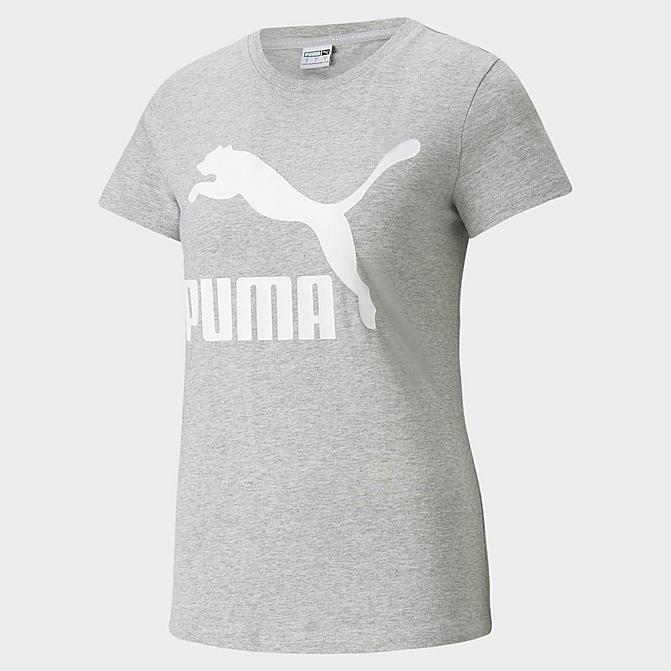 Front view of Women's Puma Classics Logo T-Shirt (Plus Size) in Light Grey Heather/Puma White Click to zoom