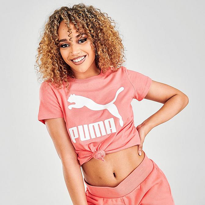 Front view of Women's Puma Logo T-Shirt in Georgia Peach Click to zoom