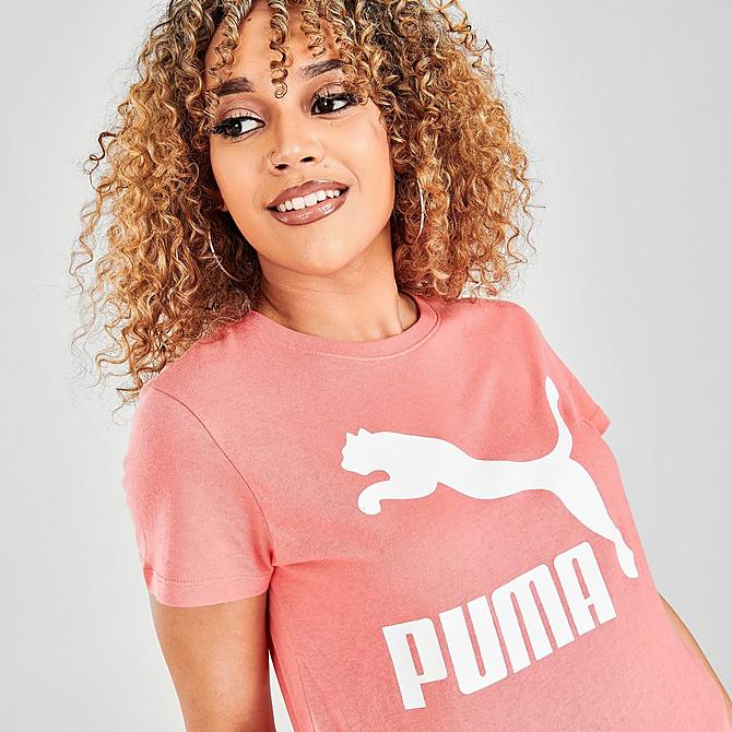On Model 6 view of Women's Puma Logo T-Shirt in Georgia Peach Click to zoom