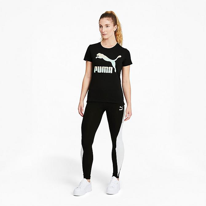 Back Left view of Women's Puma Classics Logo T-Shirt in Black/Gloaming Click to zoom