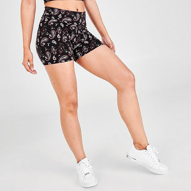 Back Right view of Women's Puma PBae Bike Shorts in Black Click to zoom