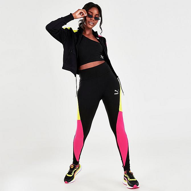 Front view of Women's Puma CLSX High-Waist Leggings in Black/City Lights Click to zoom