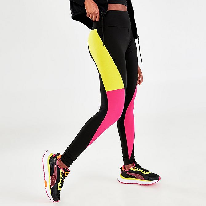 Back Left view of Women's Puma CLSX High-Waist Leggings in Black/City Lights Click to zoom