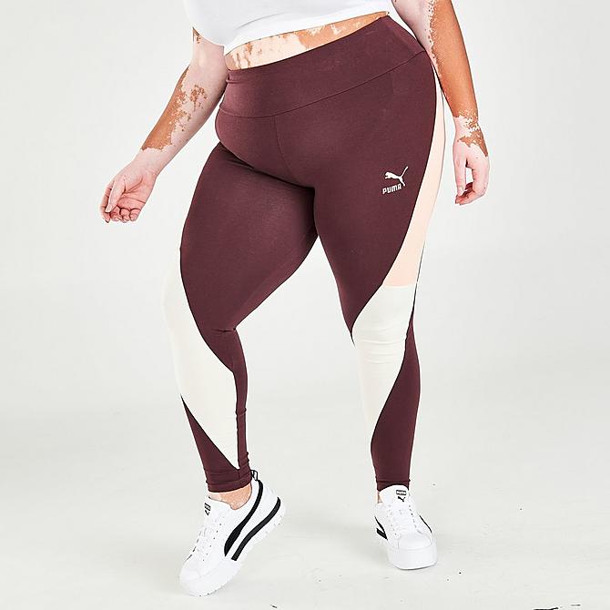 Front Three Quarter view of Women's Puma CLSX High-Waist Leggings (Plus Size) in Fudge Click to zoom