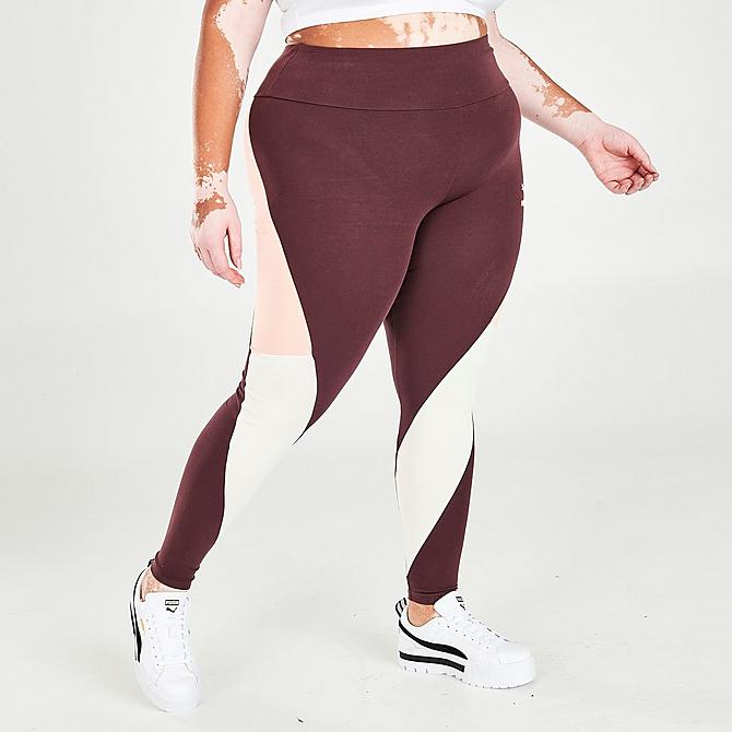 Back Left view of Women's Puma CLSX High-Waist Leggings (Plus Size) in Fudge Click to zoom