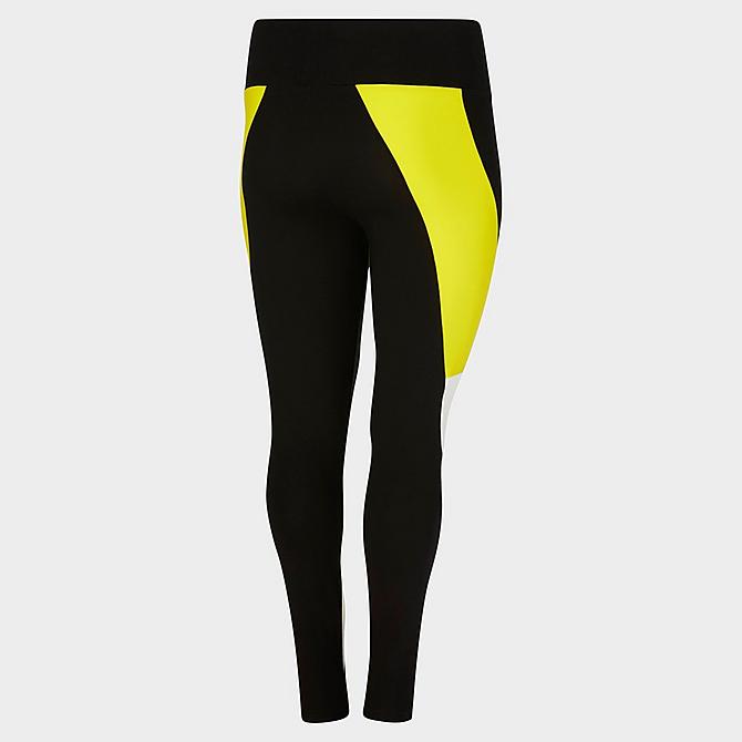 Front Three Quarter view of Women's Puma Classics High-Waist Leggings (Plus Size) in Cotton Black/Nrgy Yellow Click to zoom