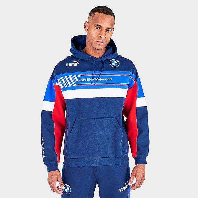 Front view of Men's Puma BMW M Motorsport Pullover Hoodie in Estate Blue Click to zoom