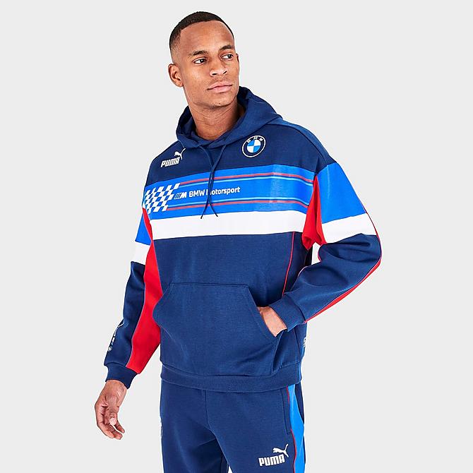 Back Left view of Men's Puma BMW M Motorsport Pullover Hoodie in Estate Blue Click to zoom