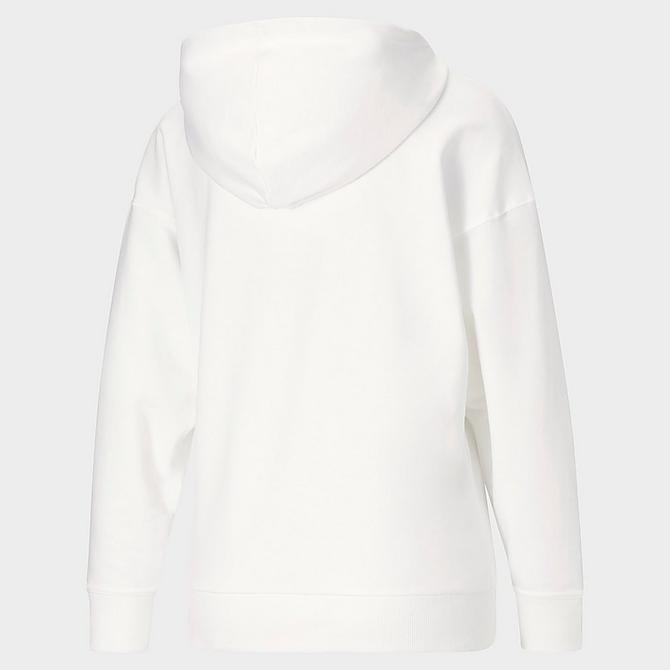 Front Three Quarter view of Women's Puma Marbled Logo Allover Print Hoodie in Puma White Click to zoom