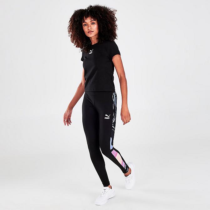 Front view of Women's Puma Marbled T7 Leggings in Puma Black Click to zoom