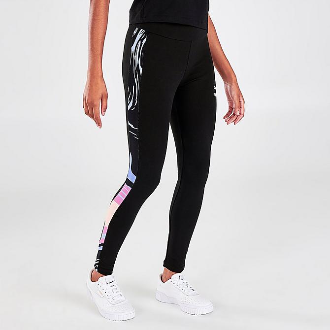 Back Left view of Women's Puma Marbled T7 Leggings in Puma Black Click to zoom