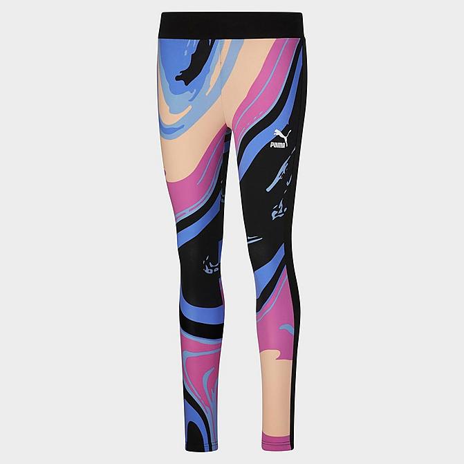 Front view of Women's Puma Marbled T7 Allover Print Leggings in Baja Blue Click to zoom