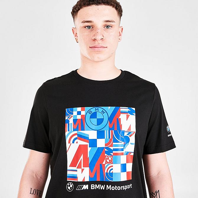 On Model 5 view of Men's Puma BMW M Motorsport Graphic T-Shirt in Puma Black Click to zoom