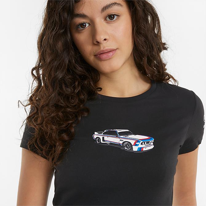Back Left view of Women's Puma BMW M Motorsport Statement Graphic T-Shirt in Black Click to zoom