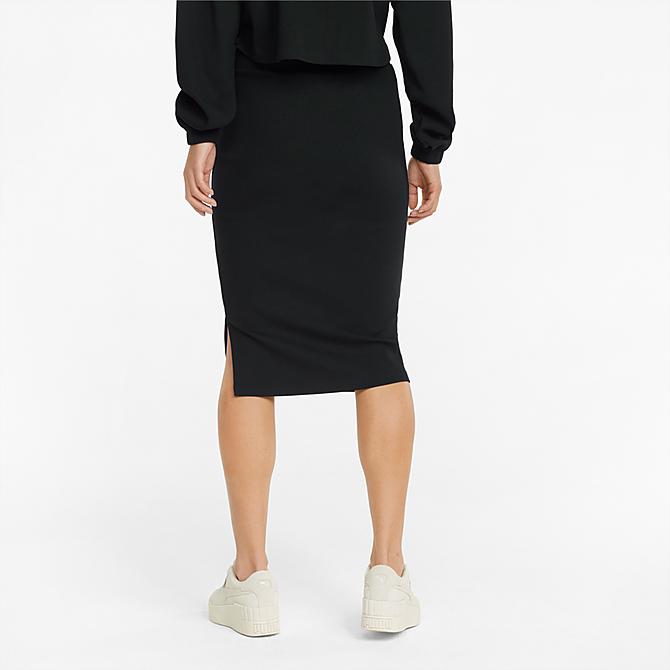 Back Left view of Women's Puma Classics Ribbed Midi Skirt in Puma Black Click to zoom