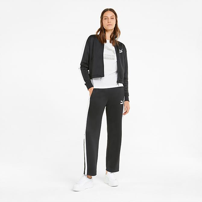 Front Three Quarter view of Women's Puma Iconic T7 Cropped Track Jacket in Puma Black Click to zoom