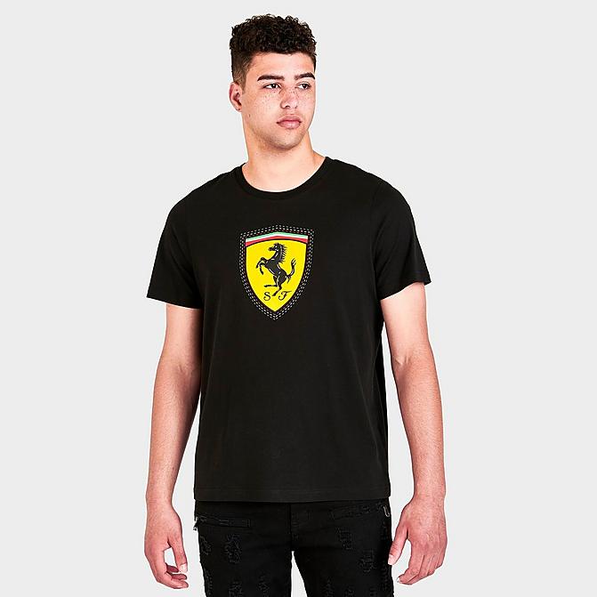 Front view of Men's Puma Scuderia Ferrari Race Big Shield T-Shirt in Black Click to zoom