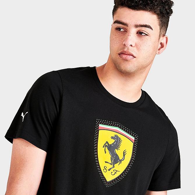 On Model 5 view of Men's Puma Scuderia Ferrari Race Big Shield T-Shirt in Black Click to zoom