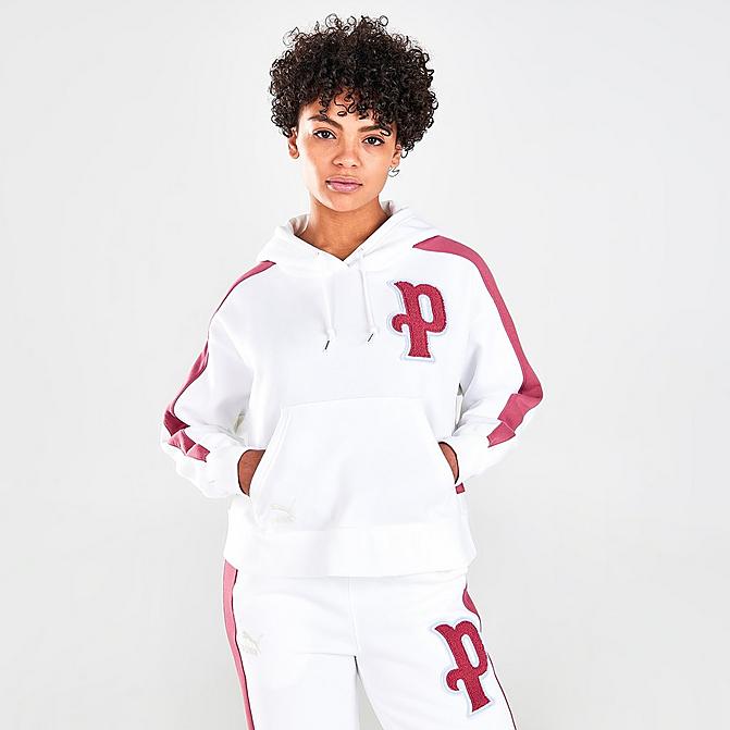 Front view of Women's Puma Team Pullover Hoodie in Puma White Click to zoom
