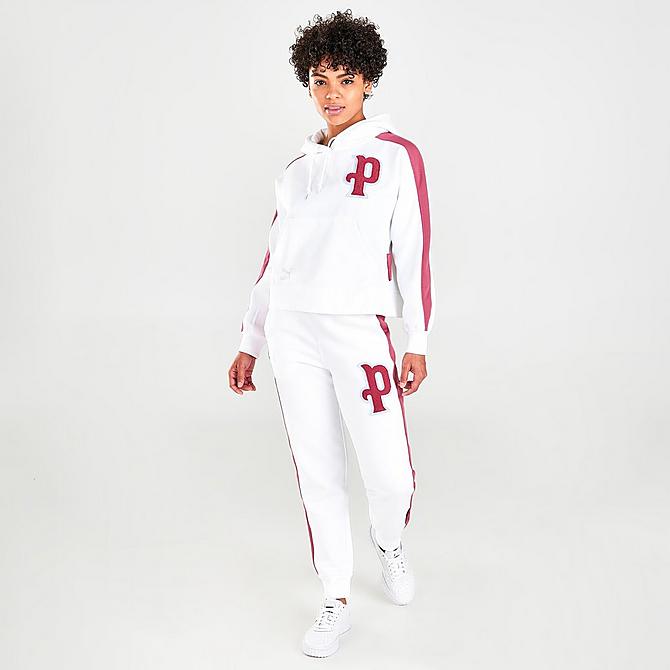 Front Three Quarter view of Women's Puma Team Pullover Hoodie in Puma White Click to zoom