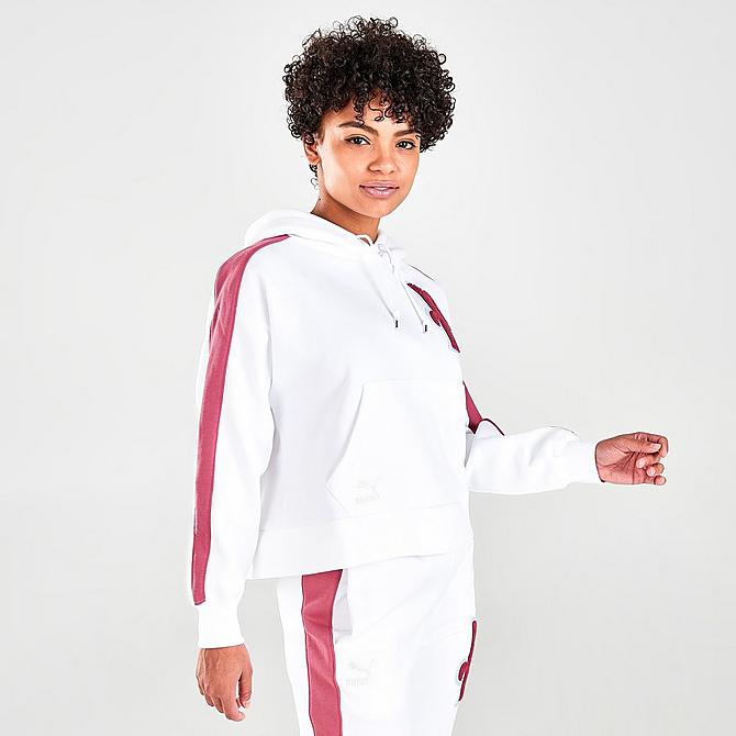 Back Left view of Women's Puma Team Pullover Hoodie in Puma White Click to zoom