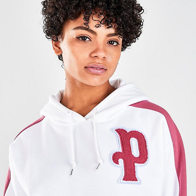 On Model 5 view of Women's Puma Team Pullover Hoodie in Puma White Click to zoom