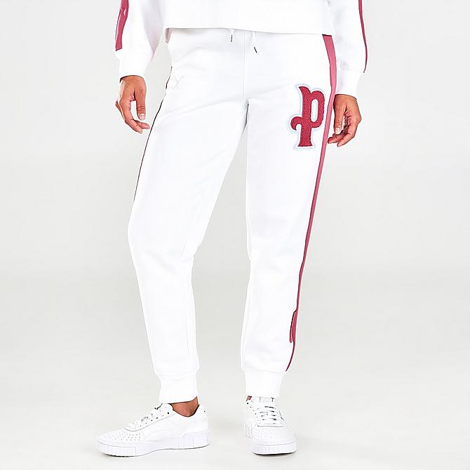 Front Three Quarter view of Women's Puma Team Sweatpants in Puma White Click to zoom