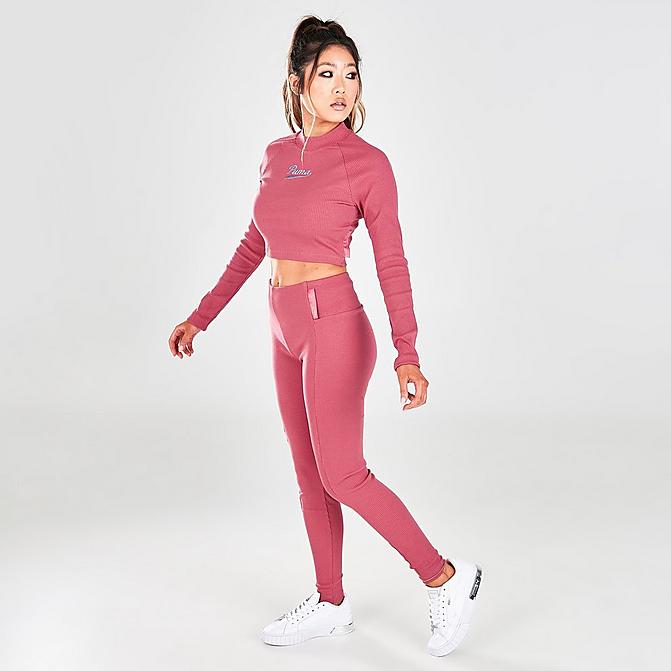 Front view of Women's Puma Team Ribbed Leggings in Mauvewood Click to zoom