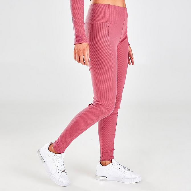 Back Left view of Women's Puma Team Ribbed Leggings in Mauvewood Click to zoom