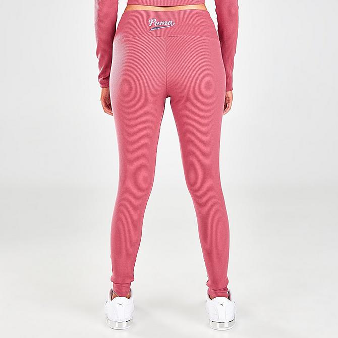 Back Right view of Women's Puma Team Ribbed Leggings in Mauvewood Click to zoom