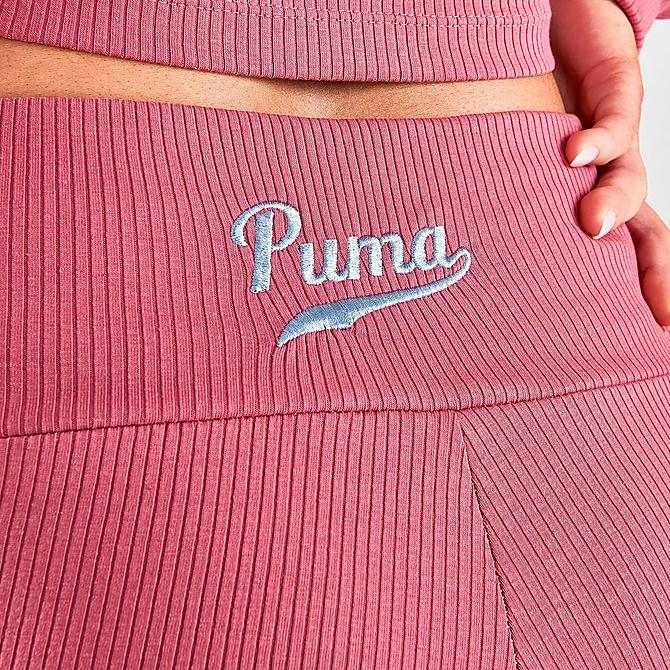 On Model 5 view of Women's Puma Team Ribbed Leggings in Mauvewood Click to zoom