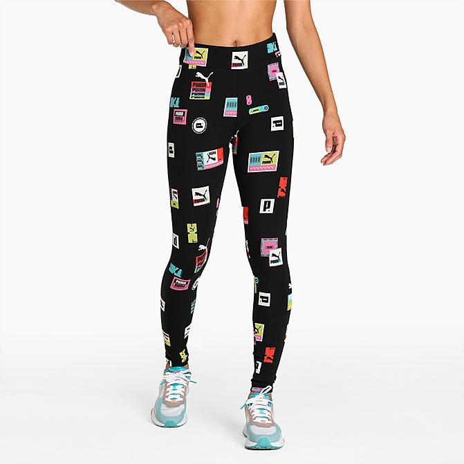 Front view of Women's Puma Brand Love Leggings in Puma Black Click to zoom