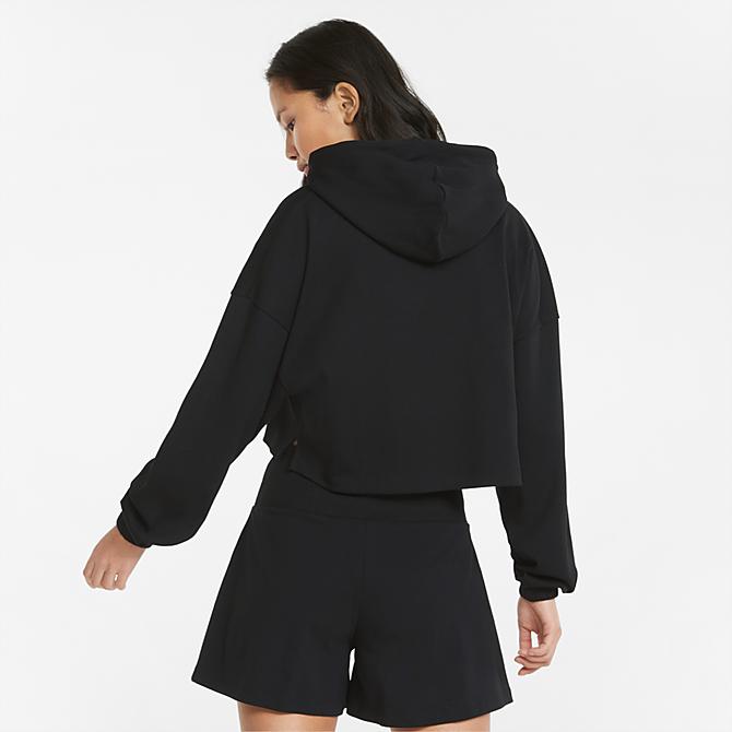 Back Left view of Women's Puma Classics Ribbed Pullover Hoodie in Puma Black Click to zoom