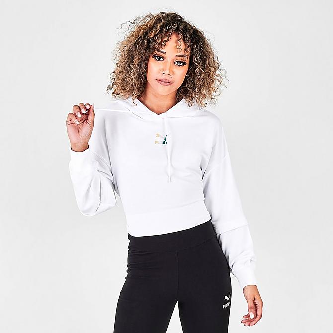 Back Left view of Women's Puma Crystal Galaxy Pullover Hoodie in Puma White Click to zoom