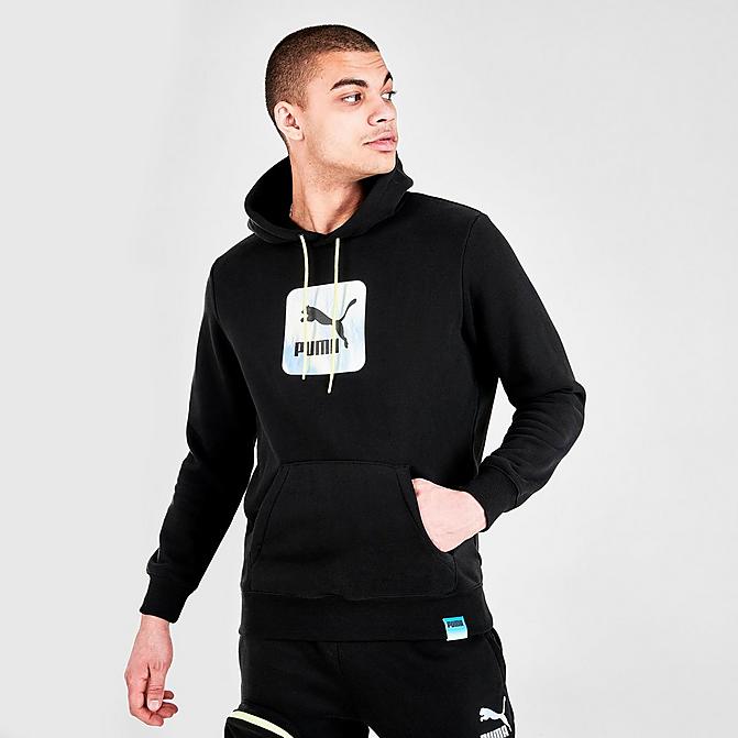 Front view of Men's Puma Lightsense Hoodie in Cotton Black Click to zoom